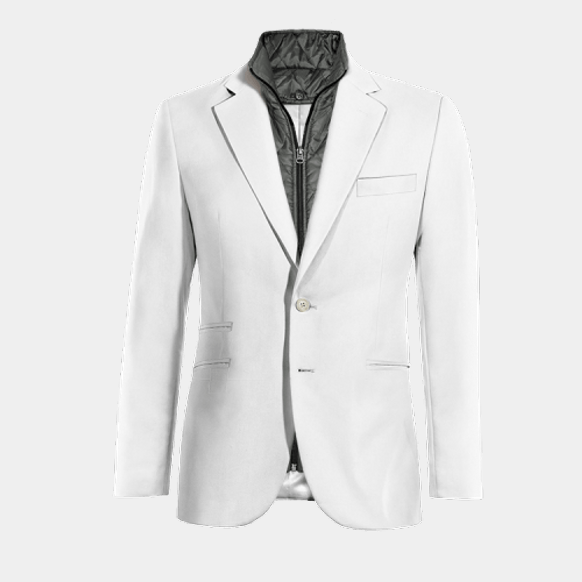 All White Linen Wide Lapel Blazer With Padded Gilet Piece