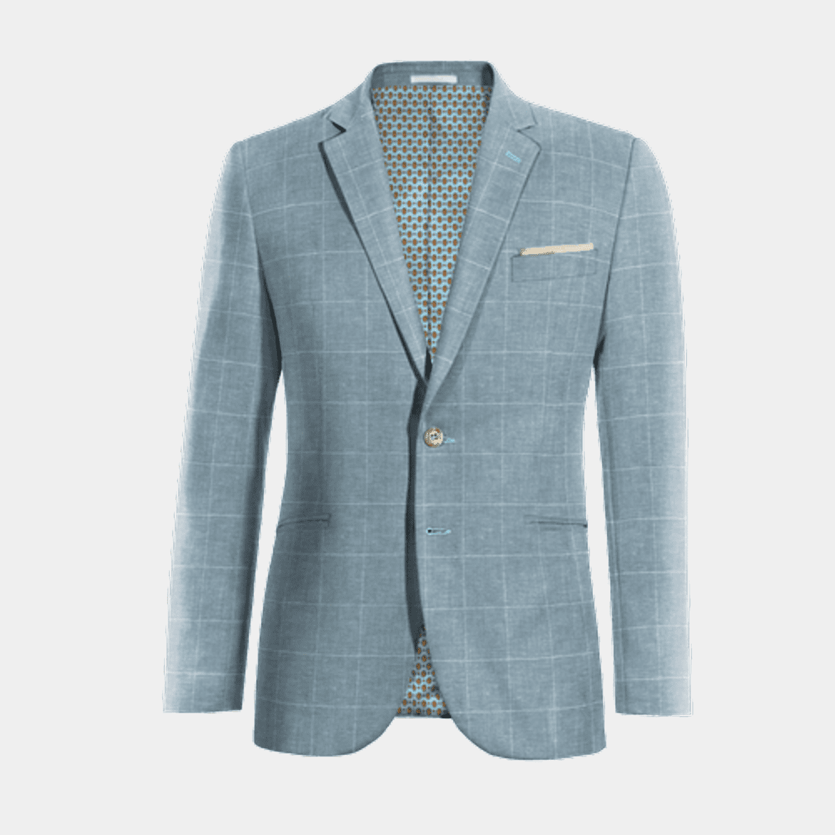 Blazer Azul Claro De Algod N Lino A Cuadros Ligera