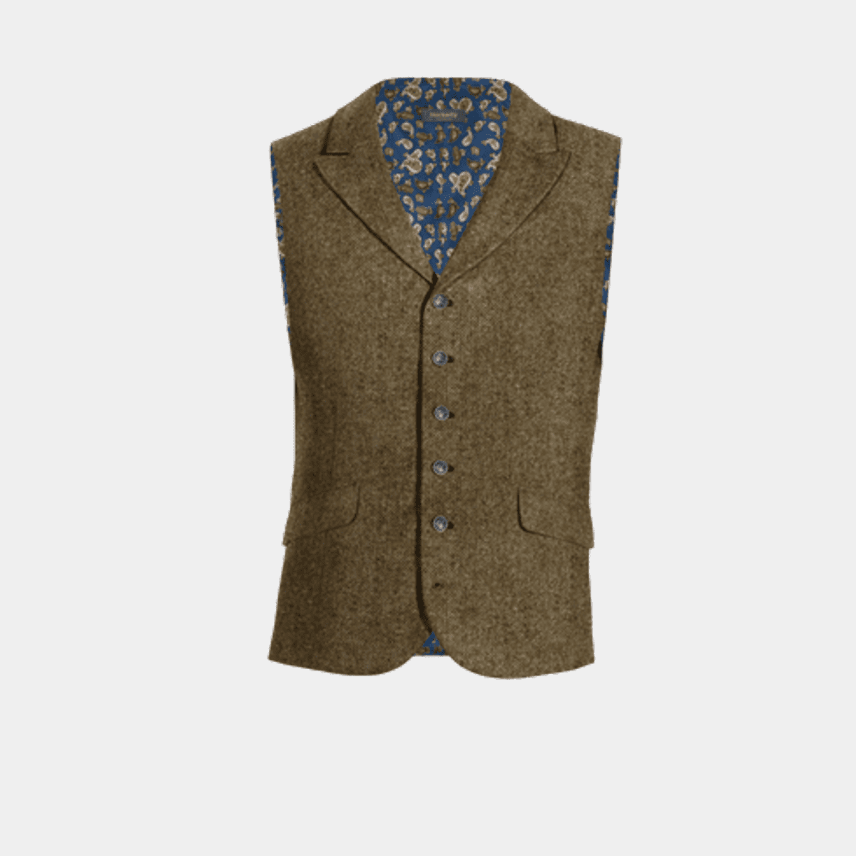 Braune Donegal Tweed Weste Mit Spitz Revers