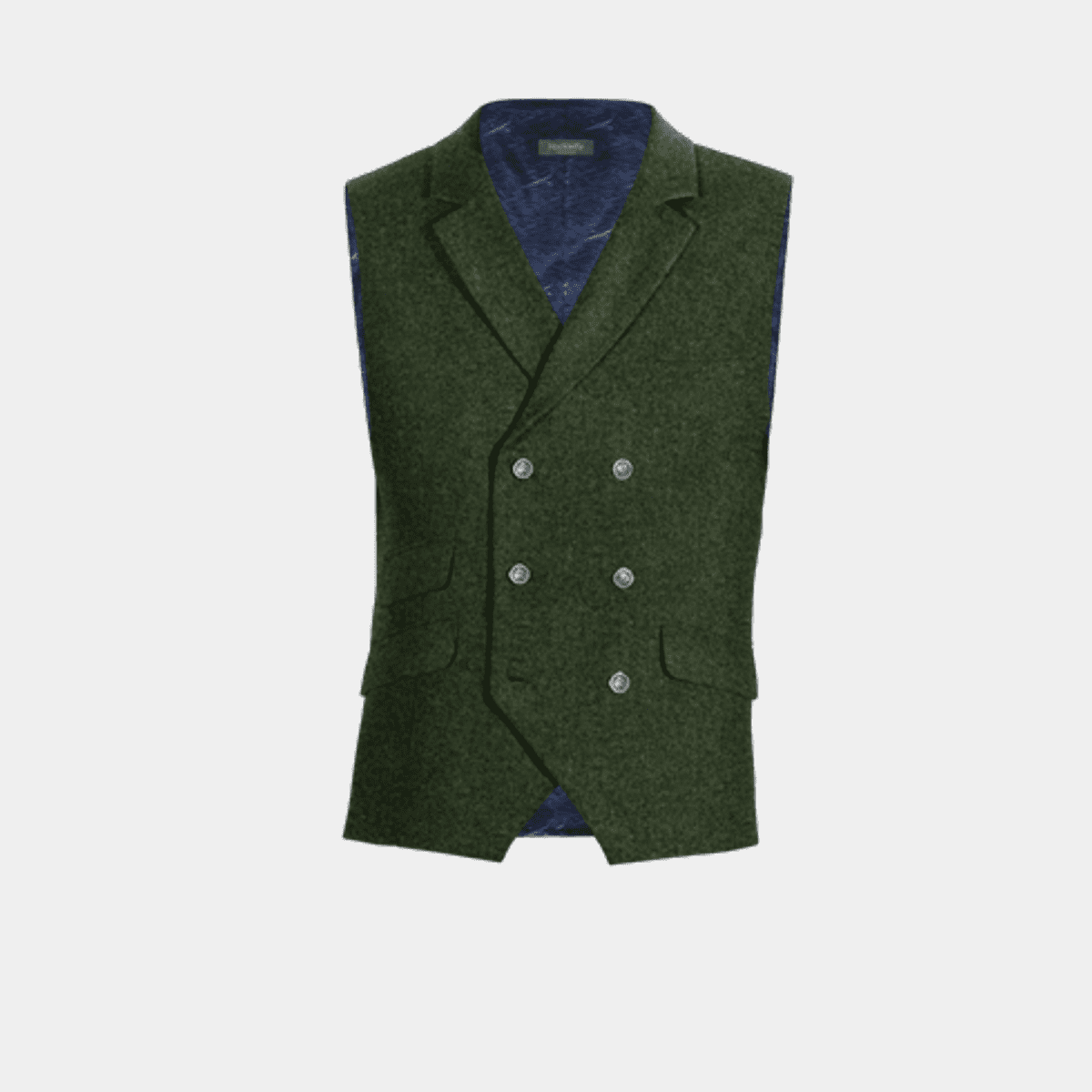 Chaleco Double Breasted De Tweed Verde Herringbone Con Solapa Con