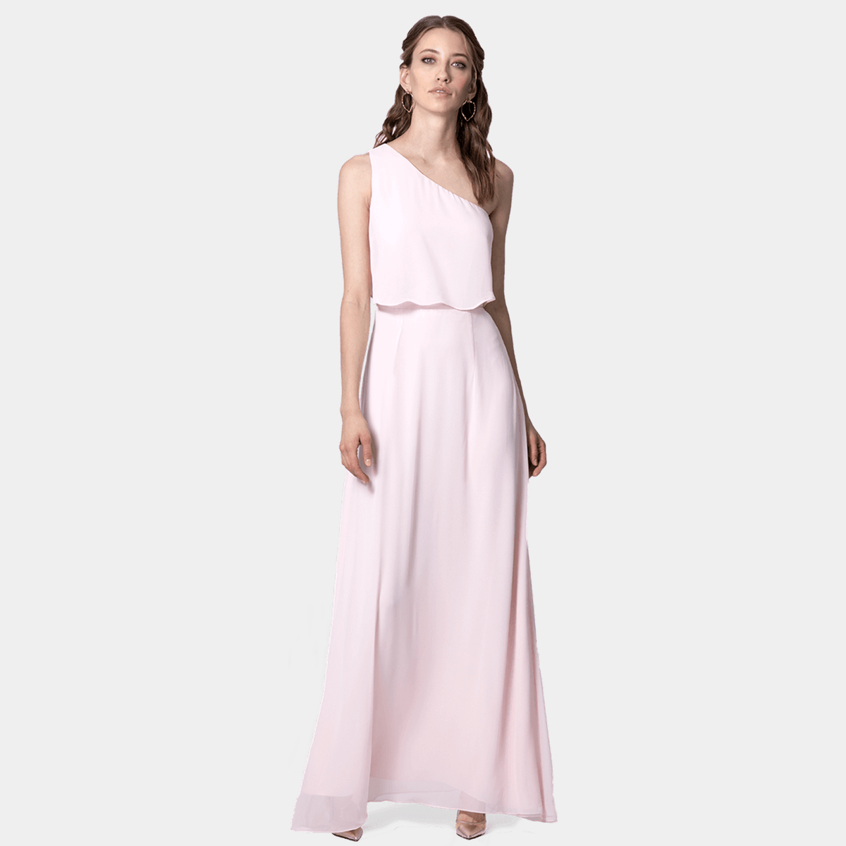 Blush Pink Asymmetric Flared Top Maxi Dress Sumissura