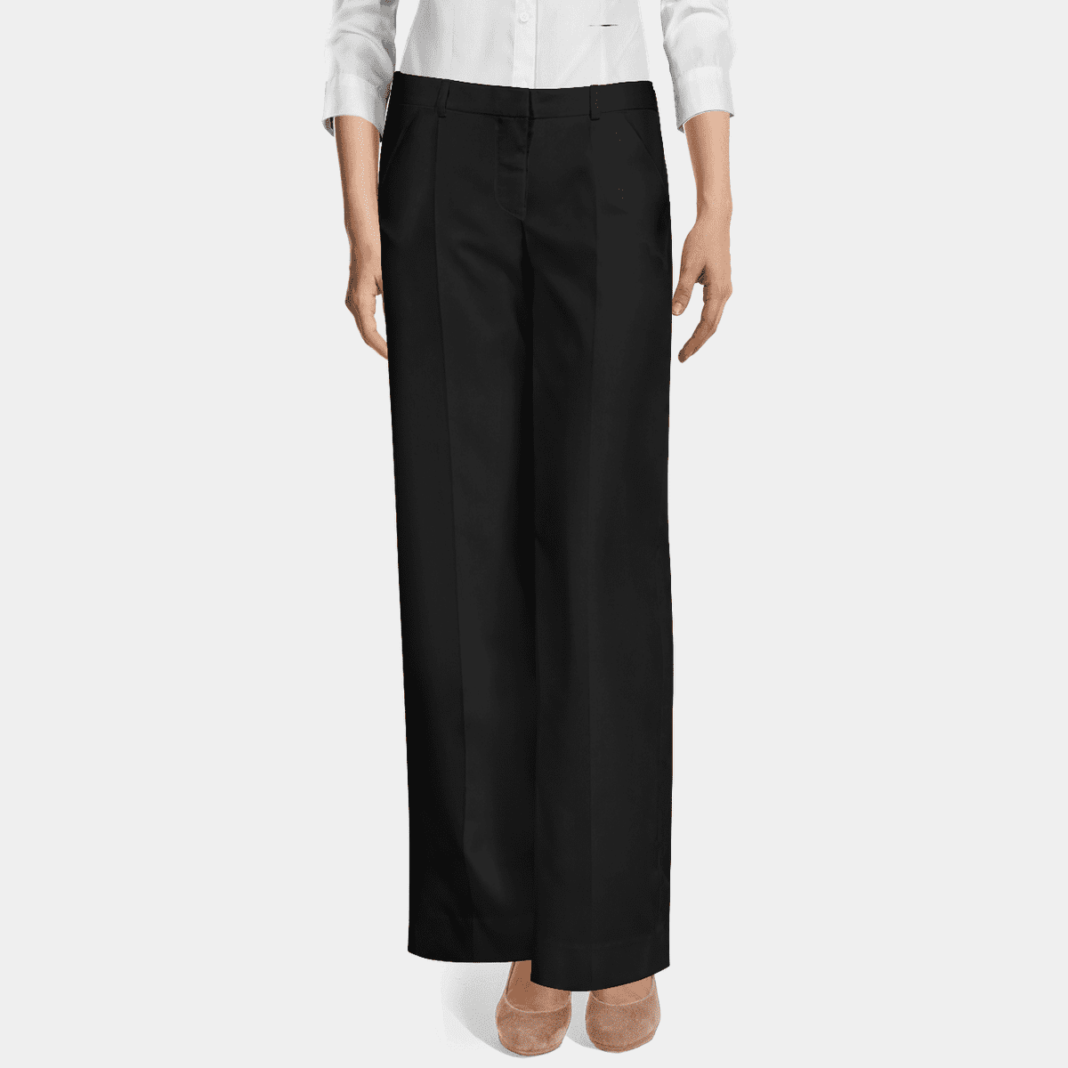 Pantalón ancho negro de lana pura super 100s Sumissura