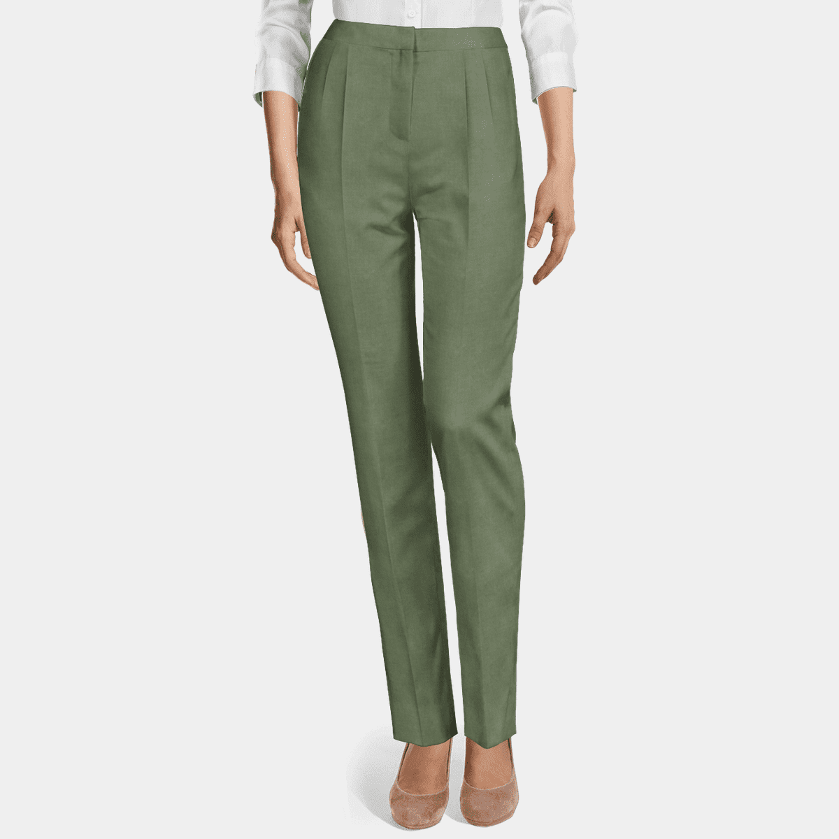 Sage Green Velvet High Waisted Pleated Chino Pants Sumissura