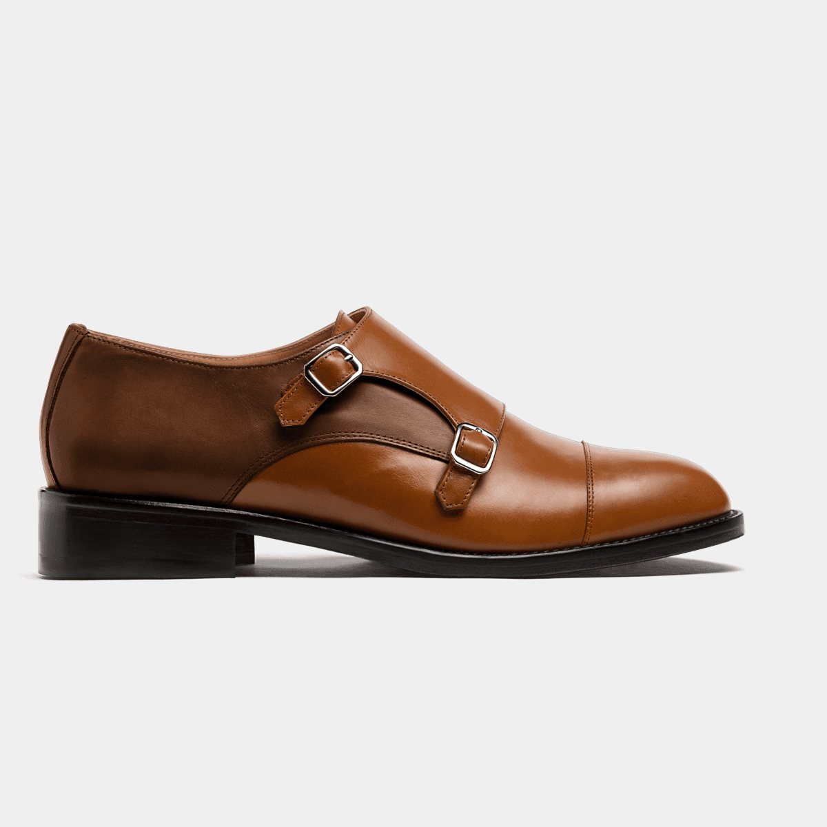 Cap Toe Double Monk Strap Shoes Brown Italian Calf Leather Sumissura