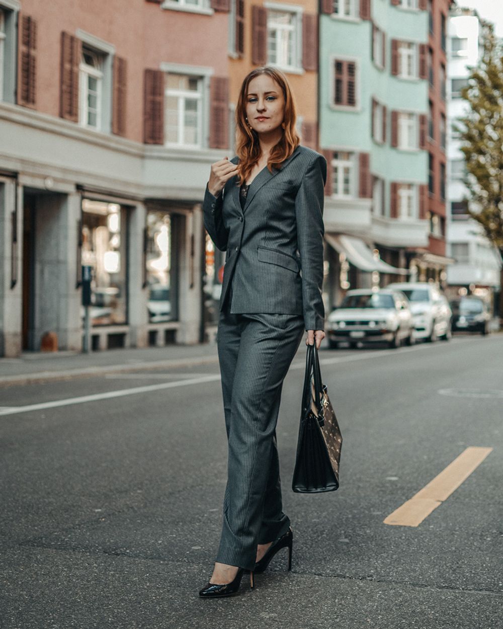 Charcoal Pinstripe Double Breasted Wide Lapel Jacket With 6 Brass