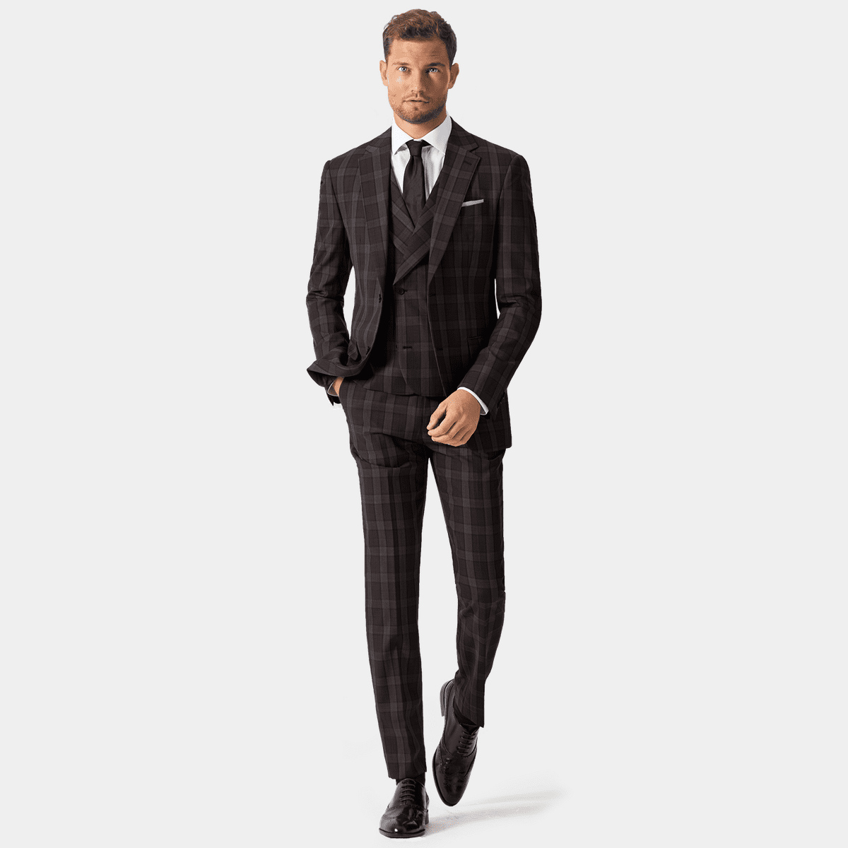 MONDAYSUIT Mens Slim-FIT 3-Piece Striped Suit Set with 2-Button Tuxedo Vest