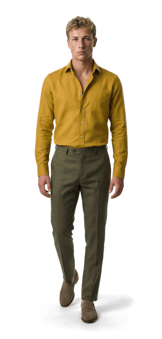 yellow dress shirt Non-Iron Linen Solid With Contrast Trim It is long enough at the bottom to sit well in dress pants The Stanley Yellow Microcheck