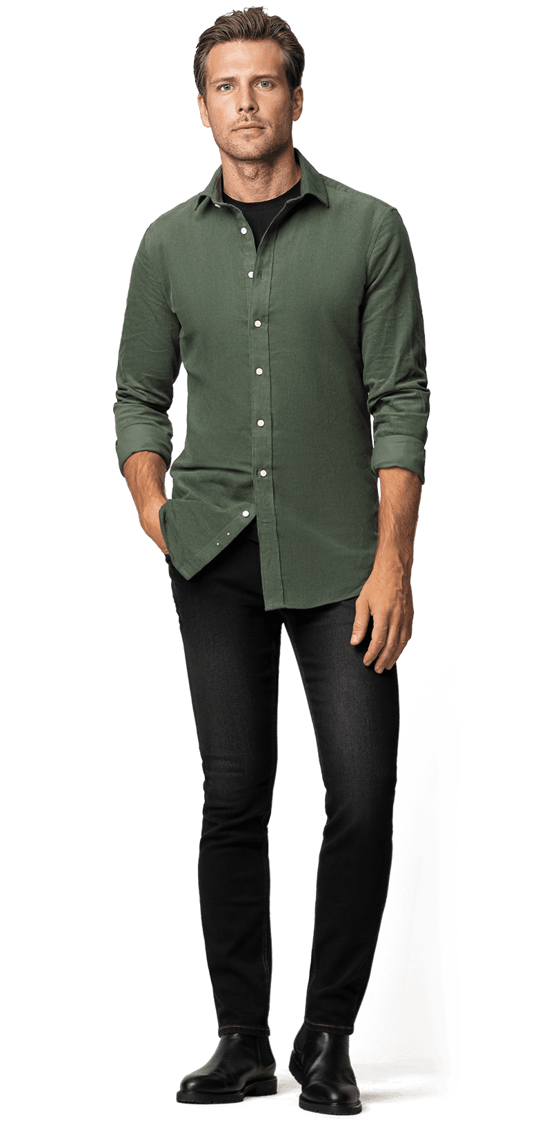 sage green mens dress shirt linen-cotton custom stretch Easy to care for and easy to wear Campus Sutra Men's Sage Green