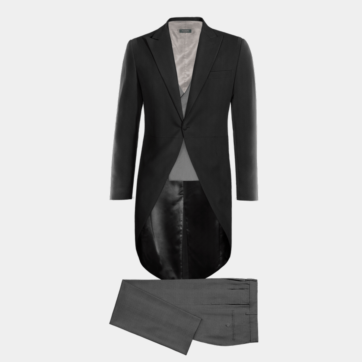 Black peak lapel Morning dress with gray rounded lapel doublebreasted