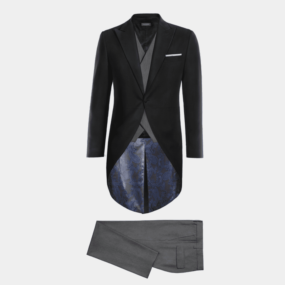 Premium black peak lapel Morning dress with grey double breasted