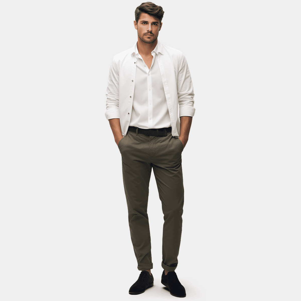 Pantalon chino slim fit khaki avec revers