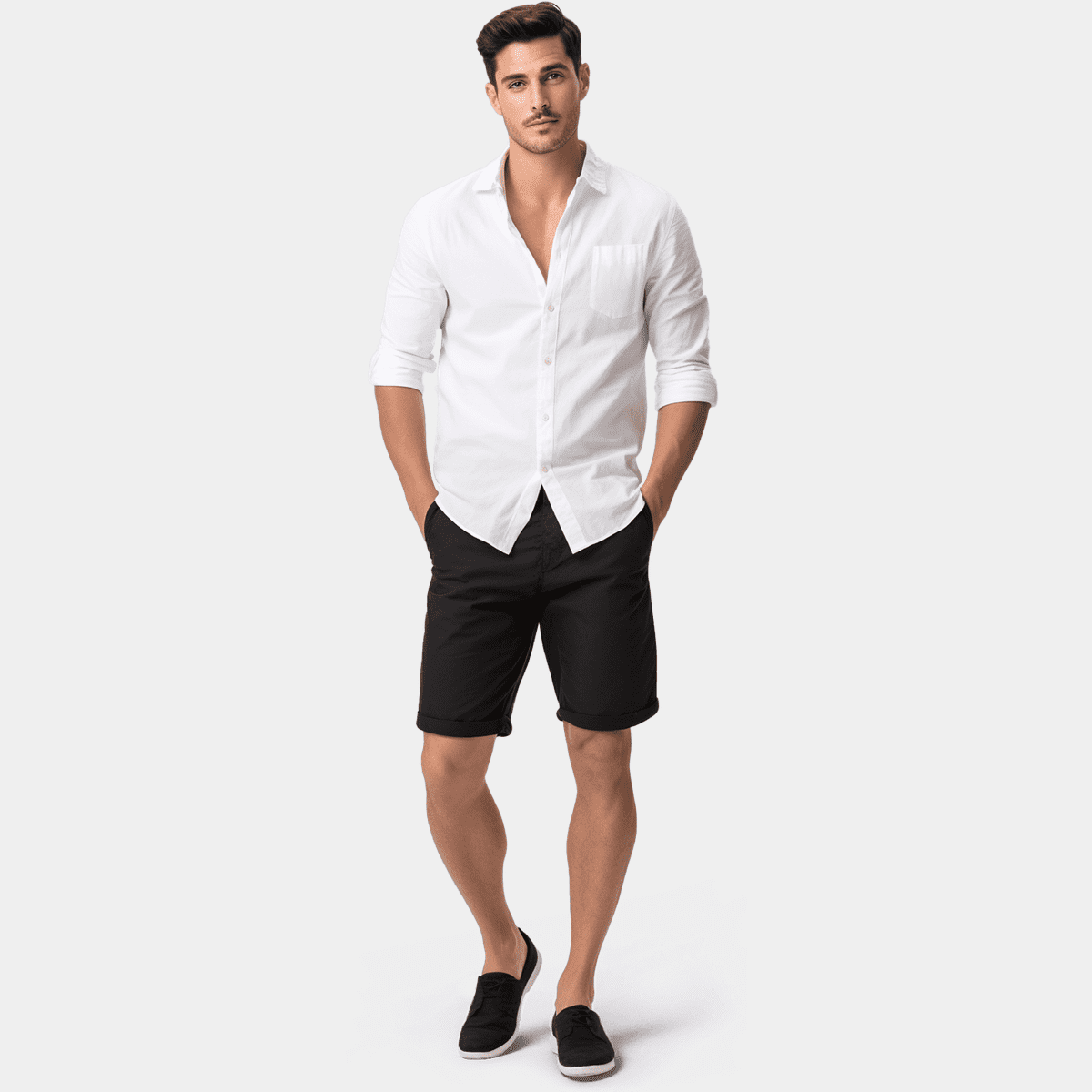 Chino Shorts with Rolled-Up-Hem- Jet Black main image 0