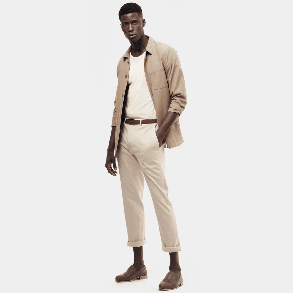 Beige rolled up Chino trousers