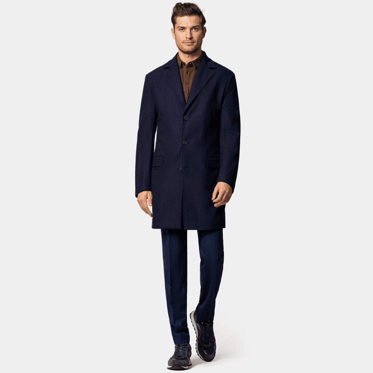 Navy Blue short Chesterfield Coat with beige lining | Hockerty