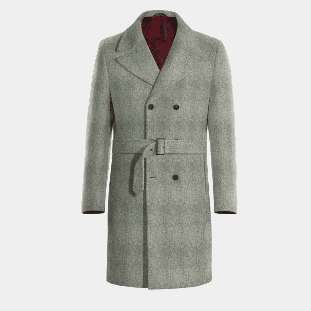 Wool Silk Angora Light Gray melange long belted Double