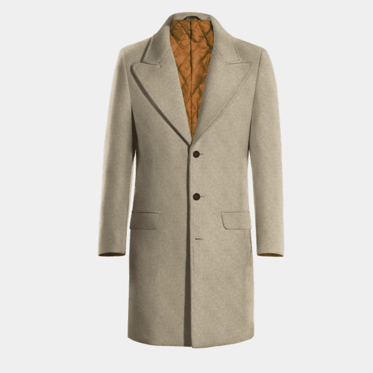 Beige melange long Chesterfield Coat with peak lapels