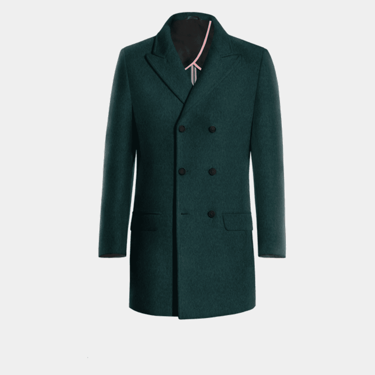 Manteau croisé Bleu Sarcelle en alpaca à revers en pointe