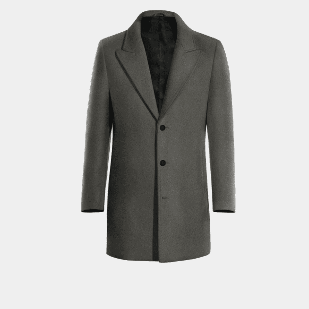 Iron gray melange Overcoat with peak lapels & black lining