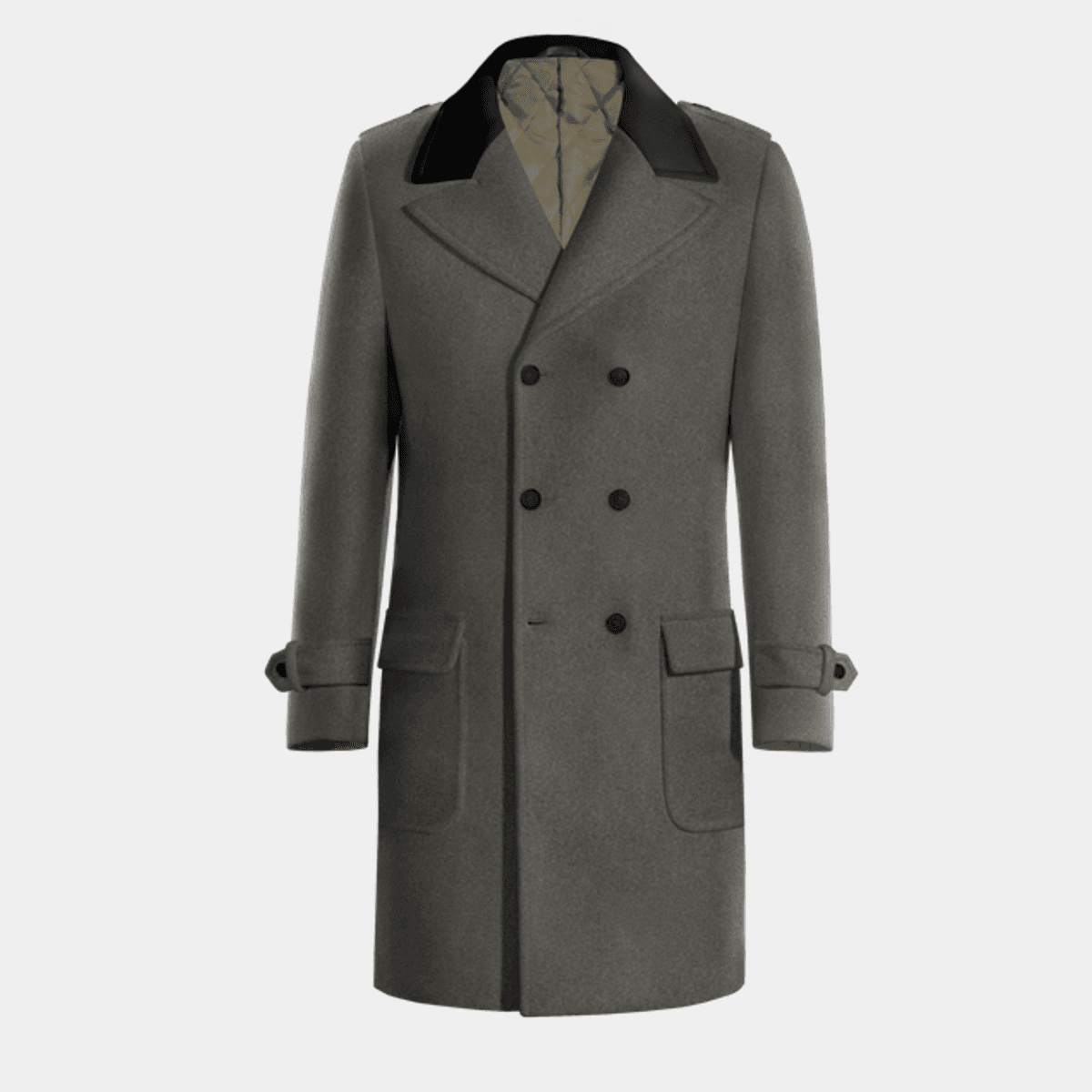 Greca Overcoat Iron gray melange long Double breasted overcoat with padded inner ...