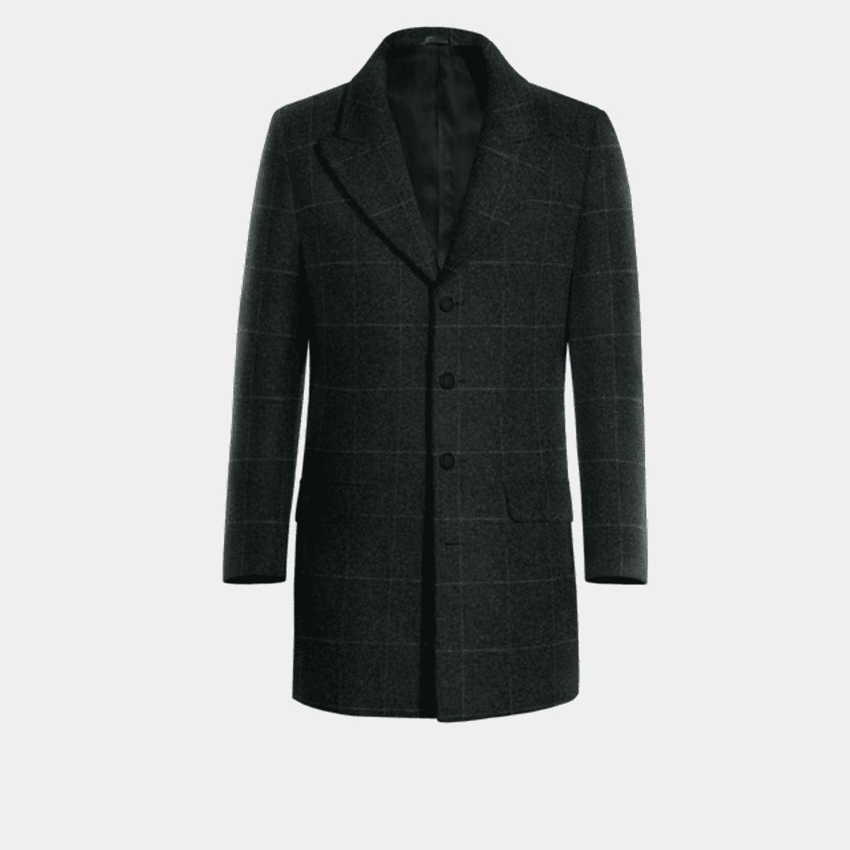 Checked grey Peak Lapel Overcoat | Hockerty