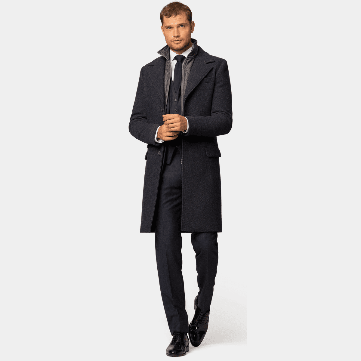 Blue Long Overcoat with removable padded piece