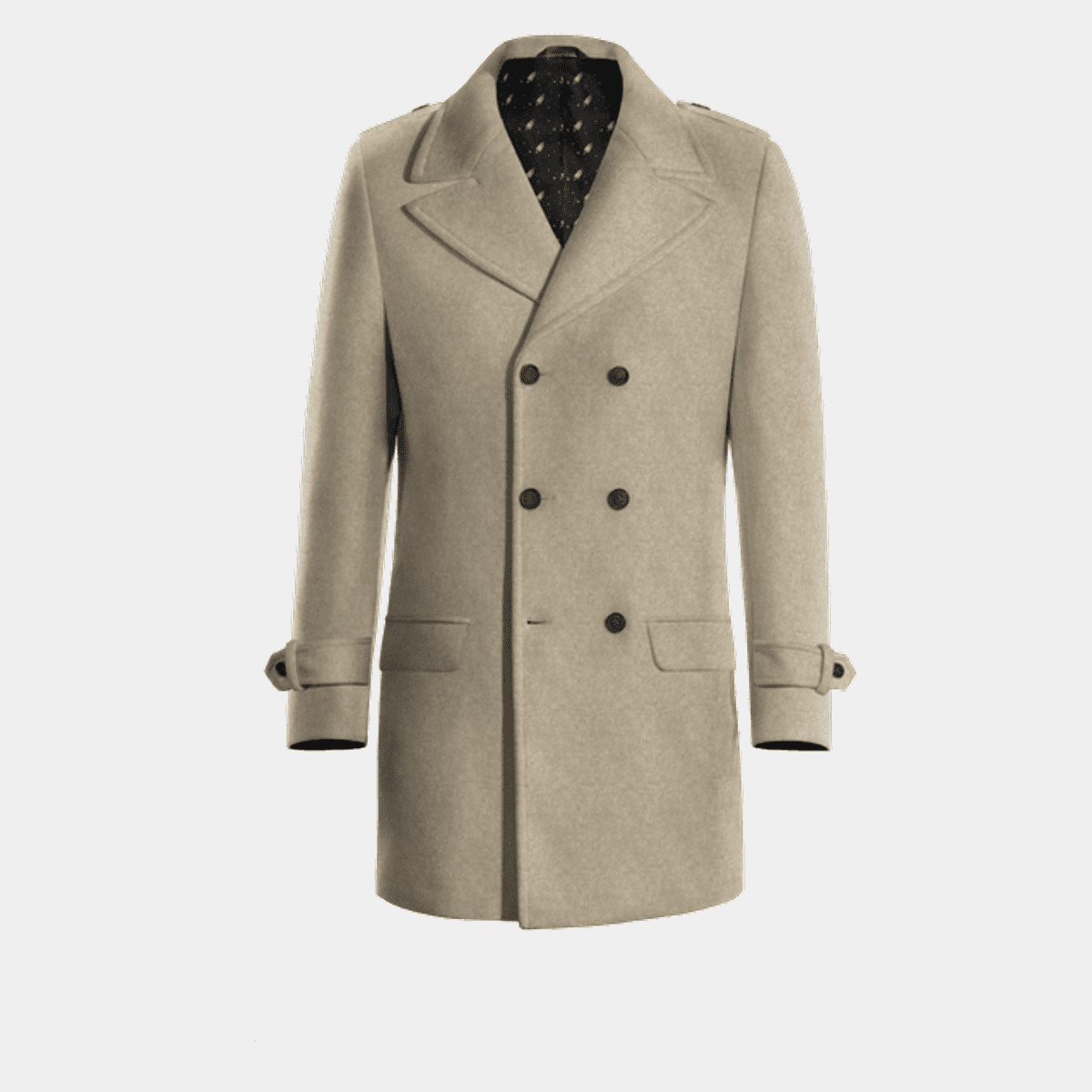 Beige Double breasted overcoat with epaulettes