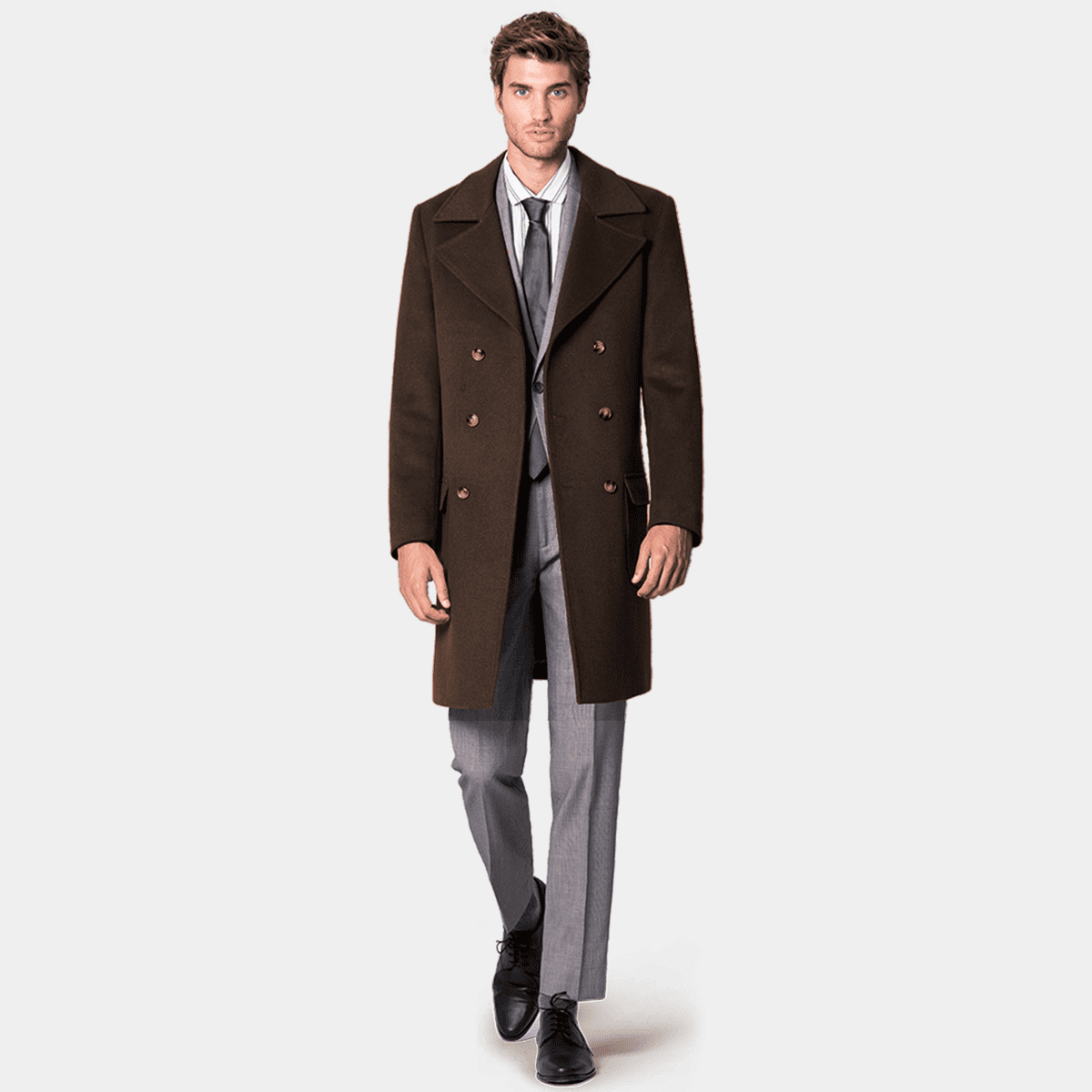 Brown Long Wide lapel Double-Breasted Coat