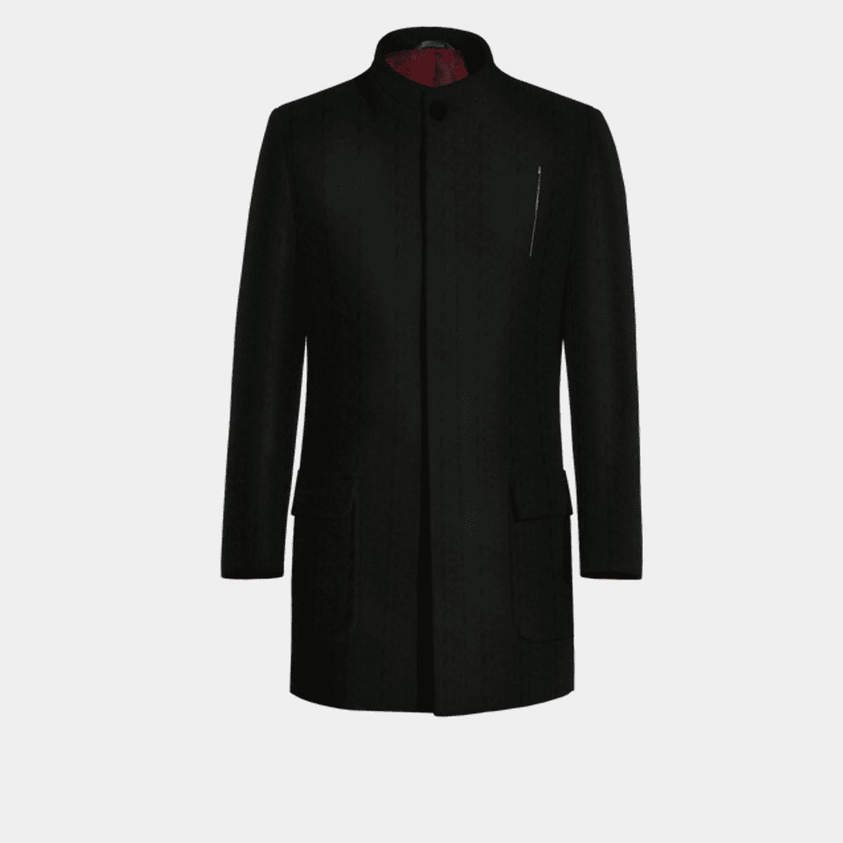 Black Short Funnel neck Coat with contrasted Buttonthreads