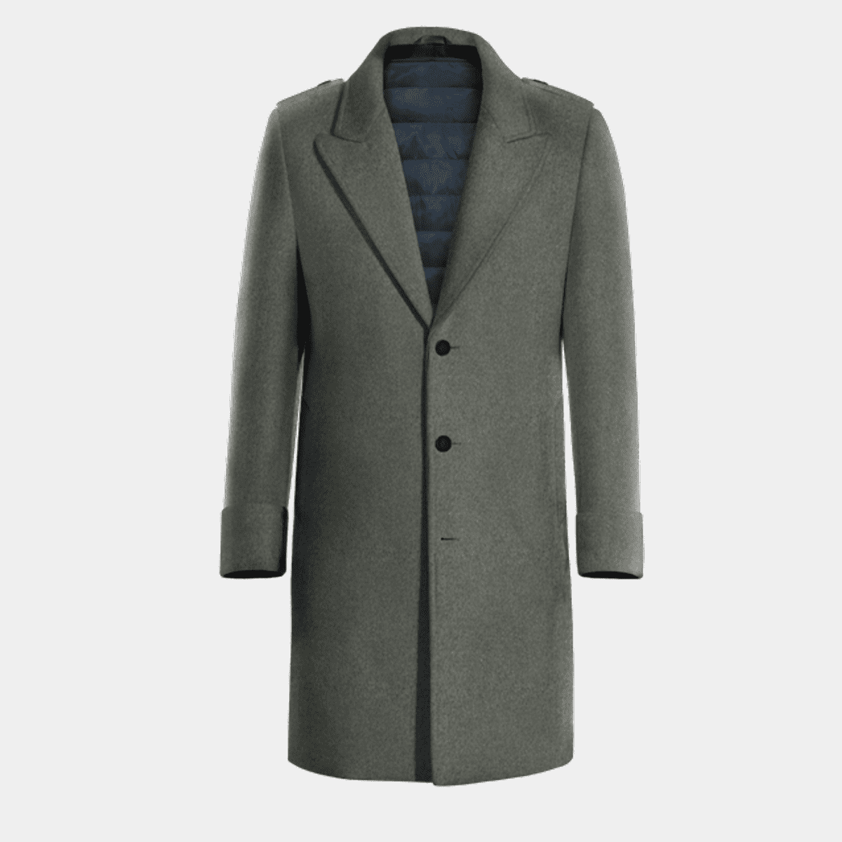 Gray Long Pure wool Peak Lapel Overcoat with epaulettes