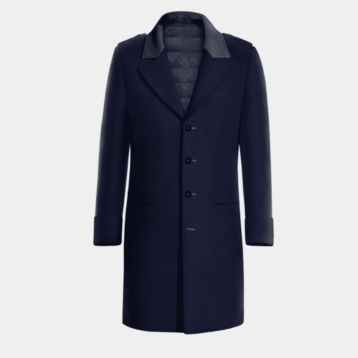 Blue Long Overcoat with contrasted Collar