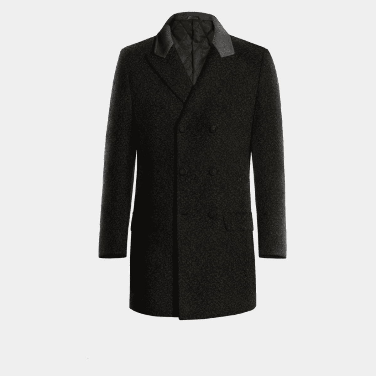 Black Peak Lapel Double Breasted Coat with contrasted Collar