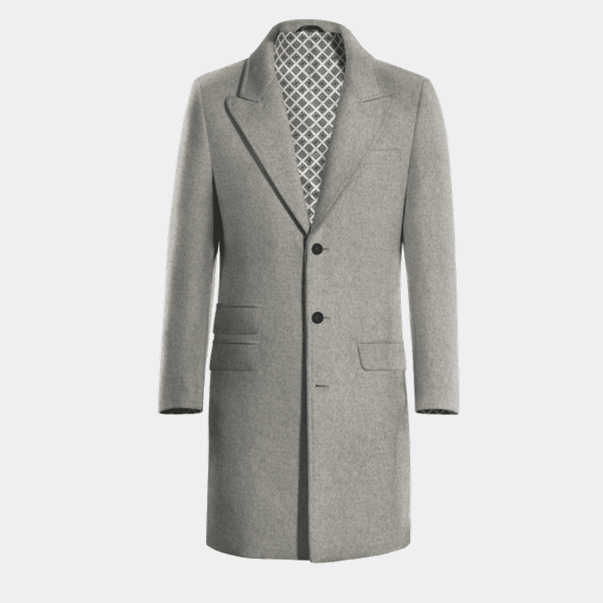 Light Grey Long Peak Lapel Chesterfield Coat with contrasted Buttonthreads