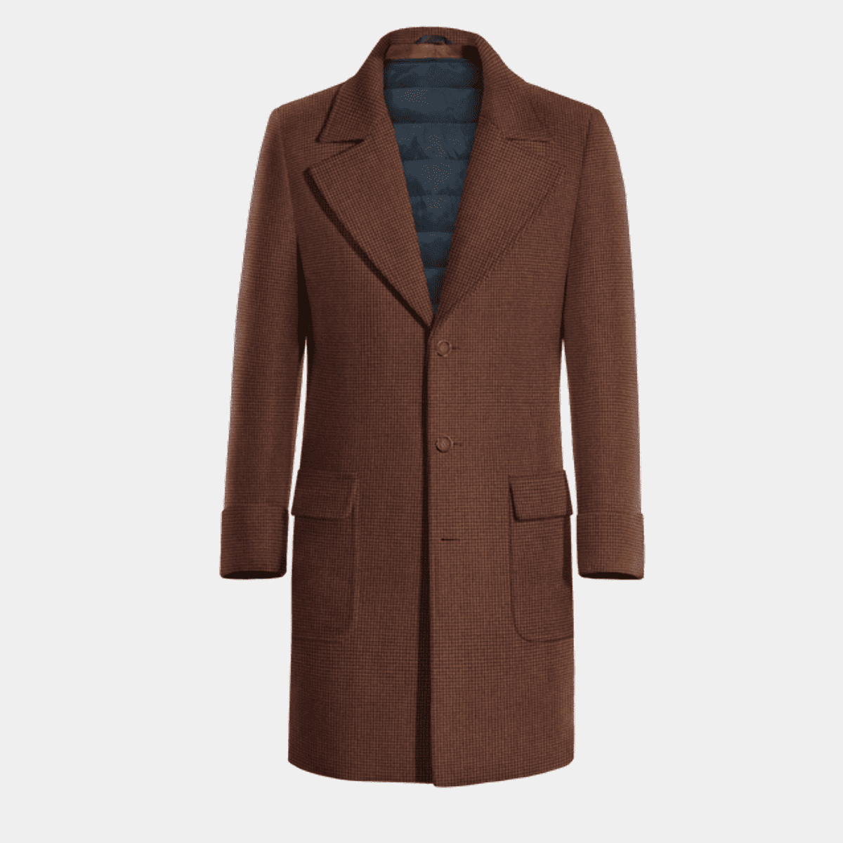 Reddish brown long Overcoat with blue lining