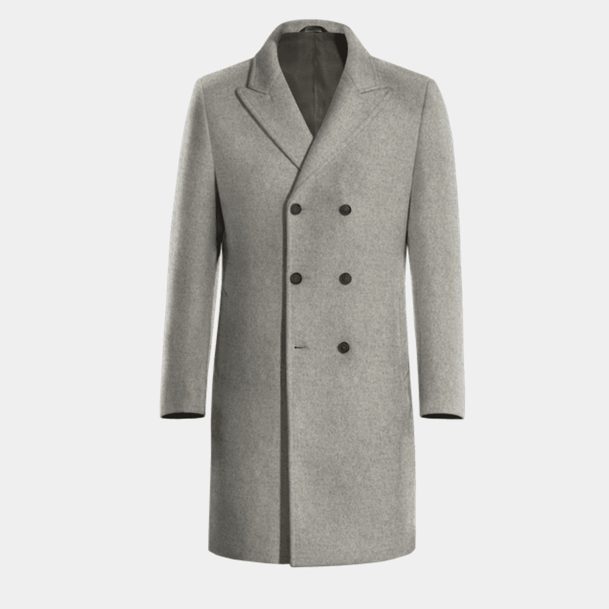 Greca Overcoat Light Grey melange long Double breasted overcoat with peak lapels