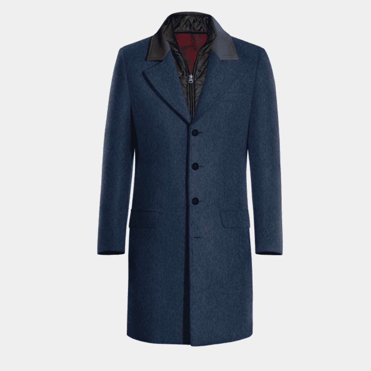 Blue Long Chesterfield Coat with contrasted Collar