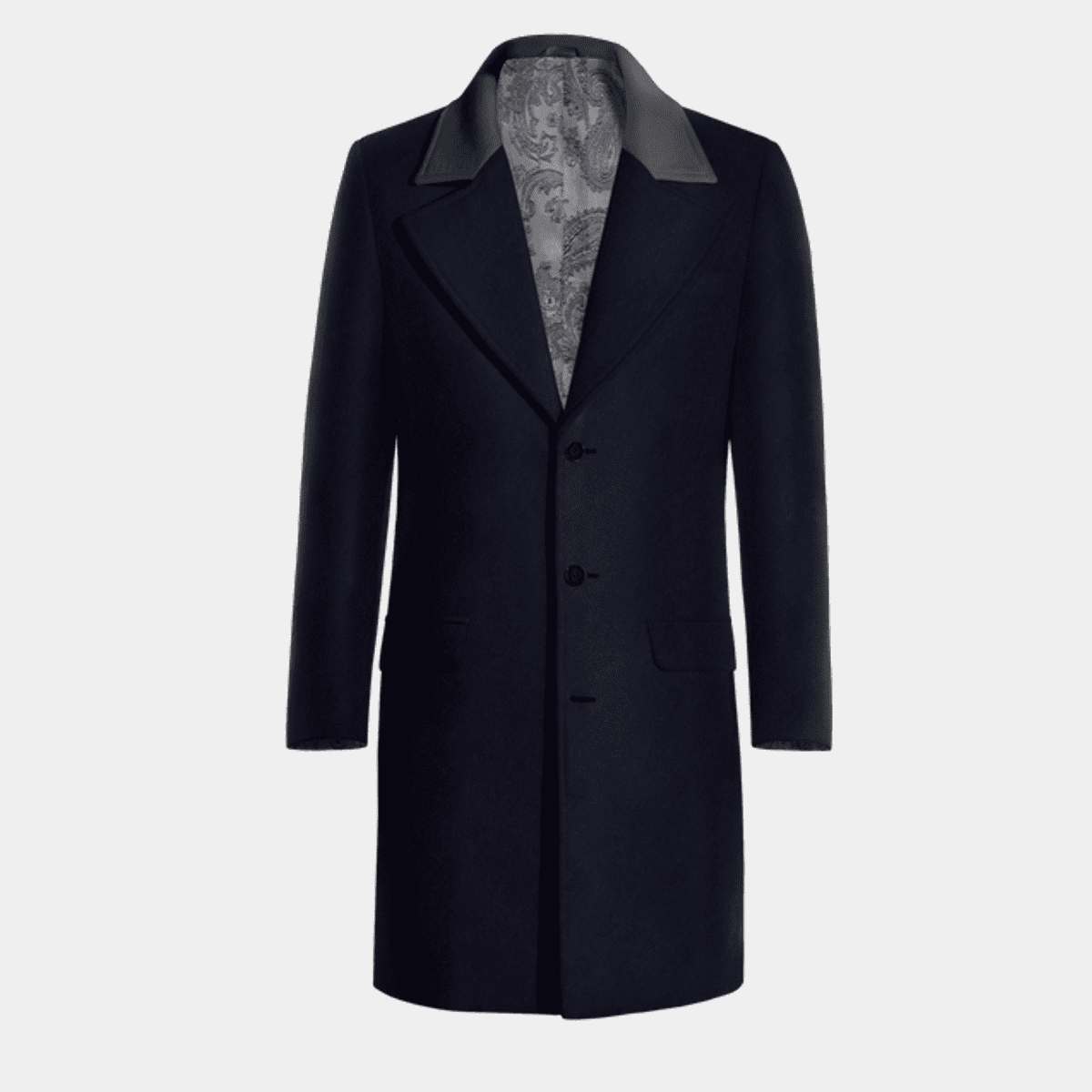Navy Blue long Overcoat with contrasted collar & gray lining