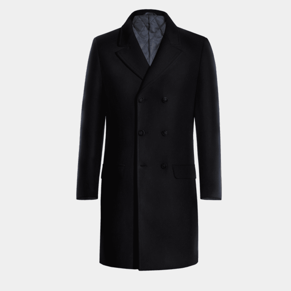 Blue Long Wool Double-Breasted Coat