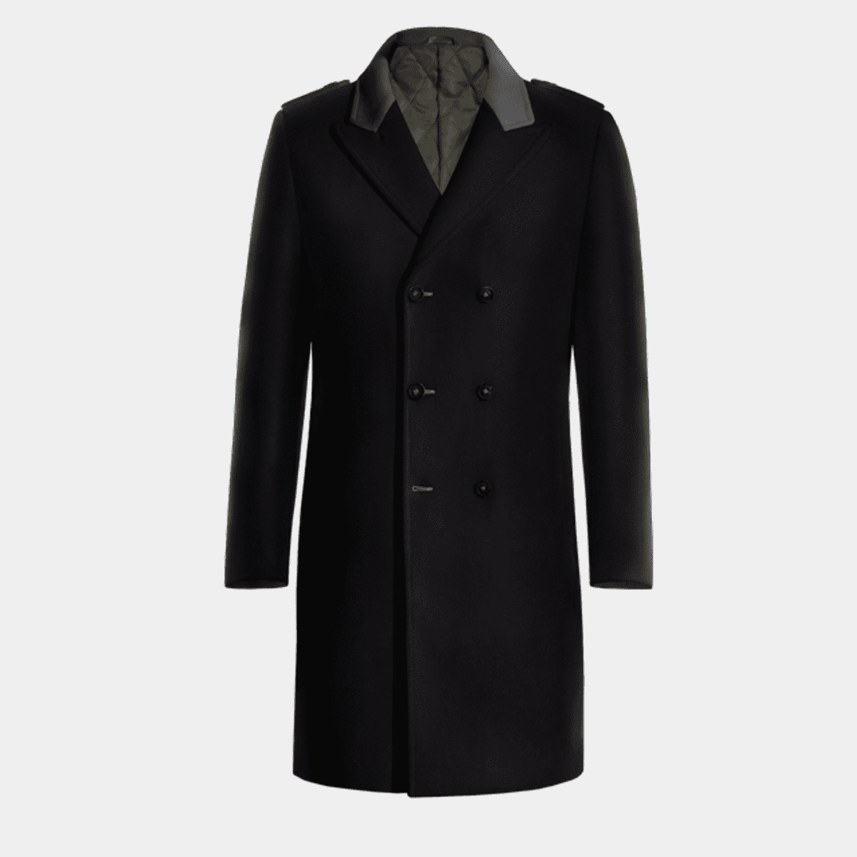 Blue Long Wool Peak Lapel Double-Breasted Coat with contrasted Collar