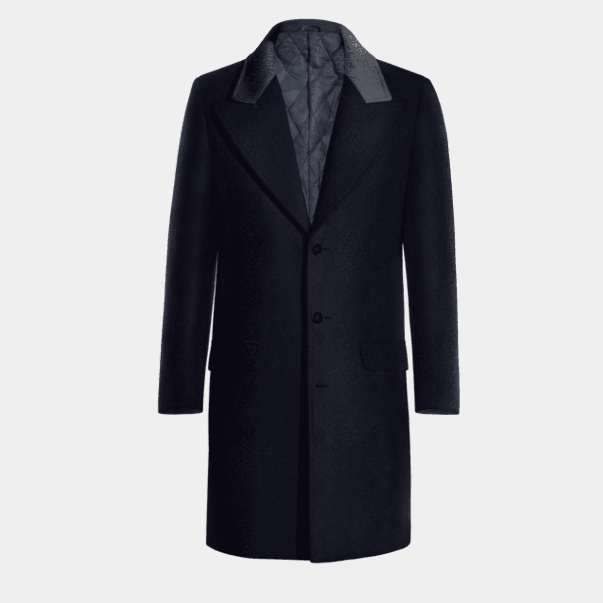 Blue Long Peak Lapel Overcoat with contrasted Collar