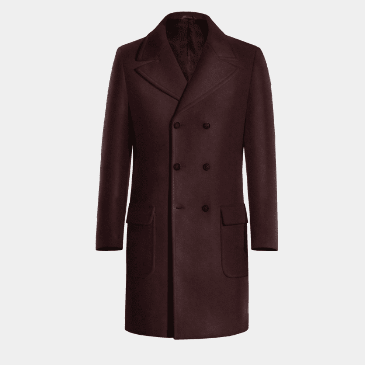 Burgundy Long Double-Breasted Coat | Hockerty