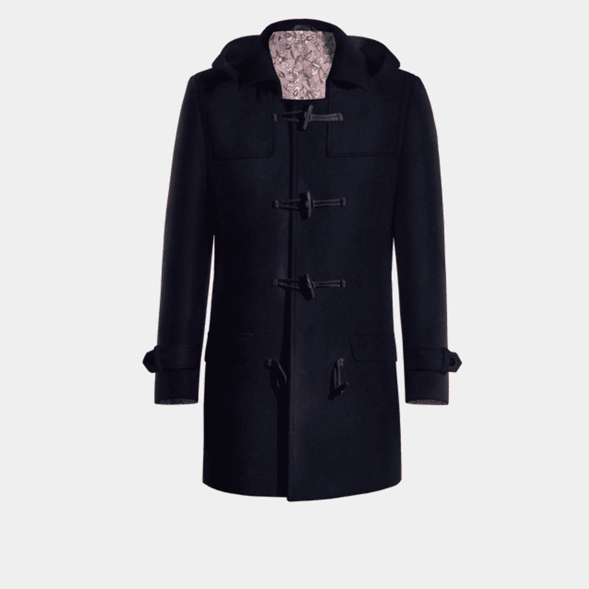 Navy Blue short Toggle coat with sleeve straps & pink lining