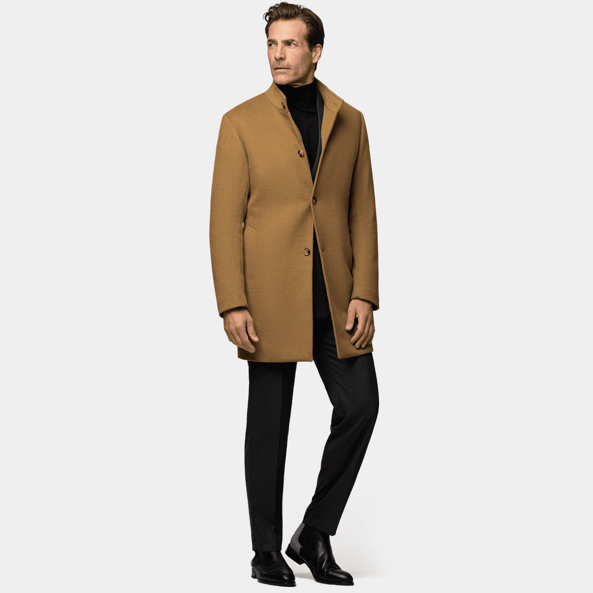 Camel Short Funnel neck Coat