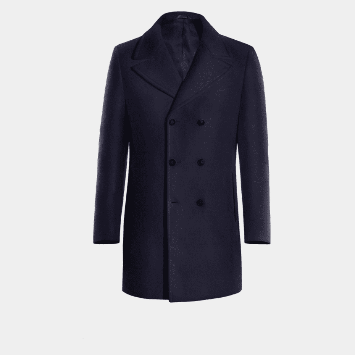 Short Navy Blue Double Breasted Jacket With Fur Lining
