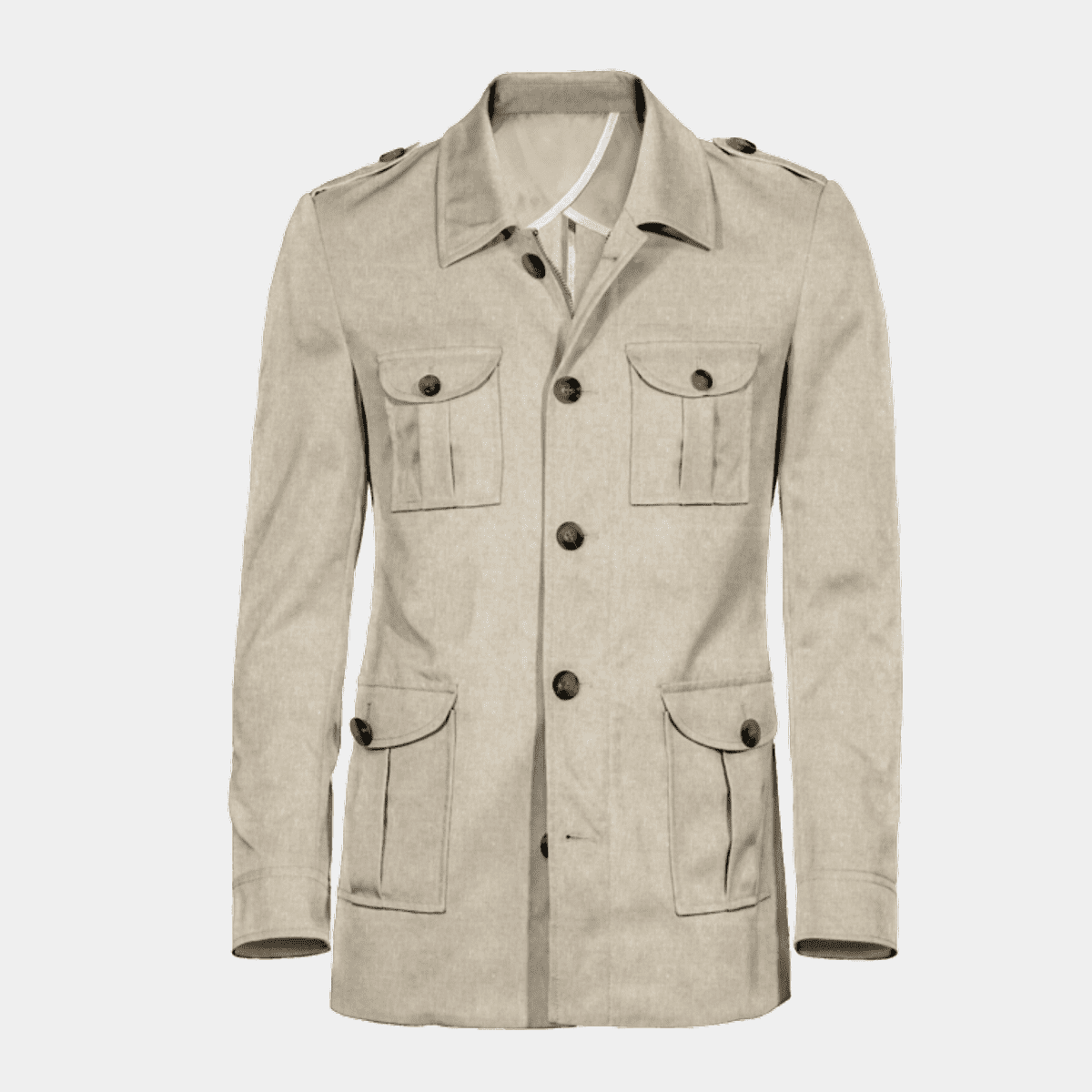 Collared Beige Military Jacket With Epaulettes $304 | Hockerty