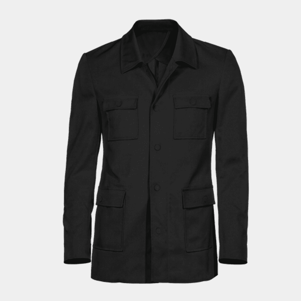 Lightweight Collared black cotton military field jacket with vents