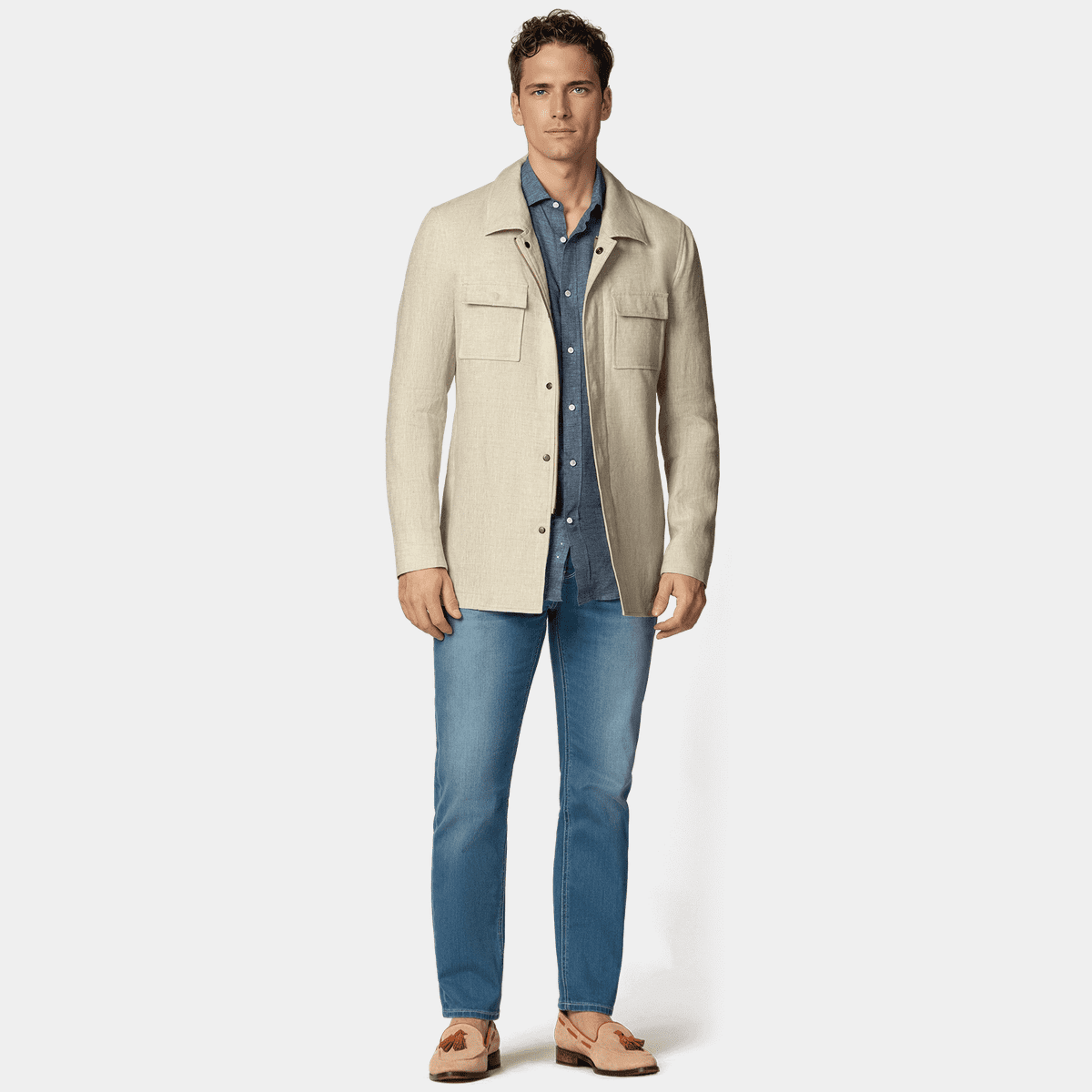 Beige Linen Safari Jacket