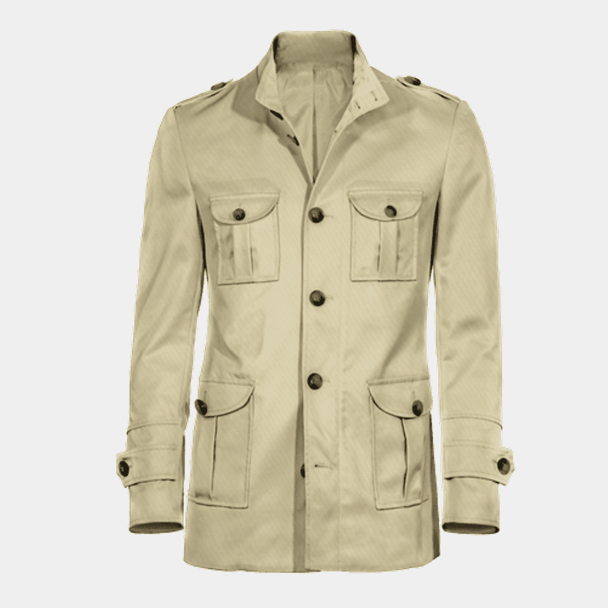 Long Buttoned beige Field jacket with epaulettes