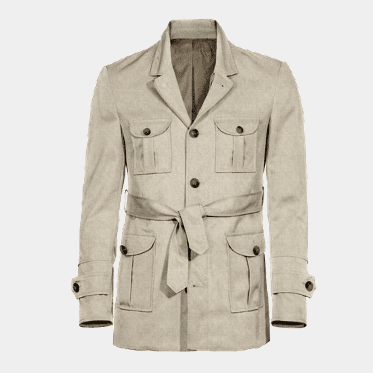 Lapeled beige linen Field jacket with belt