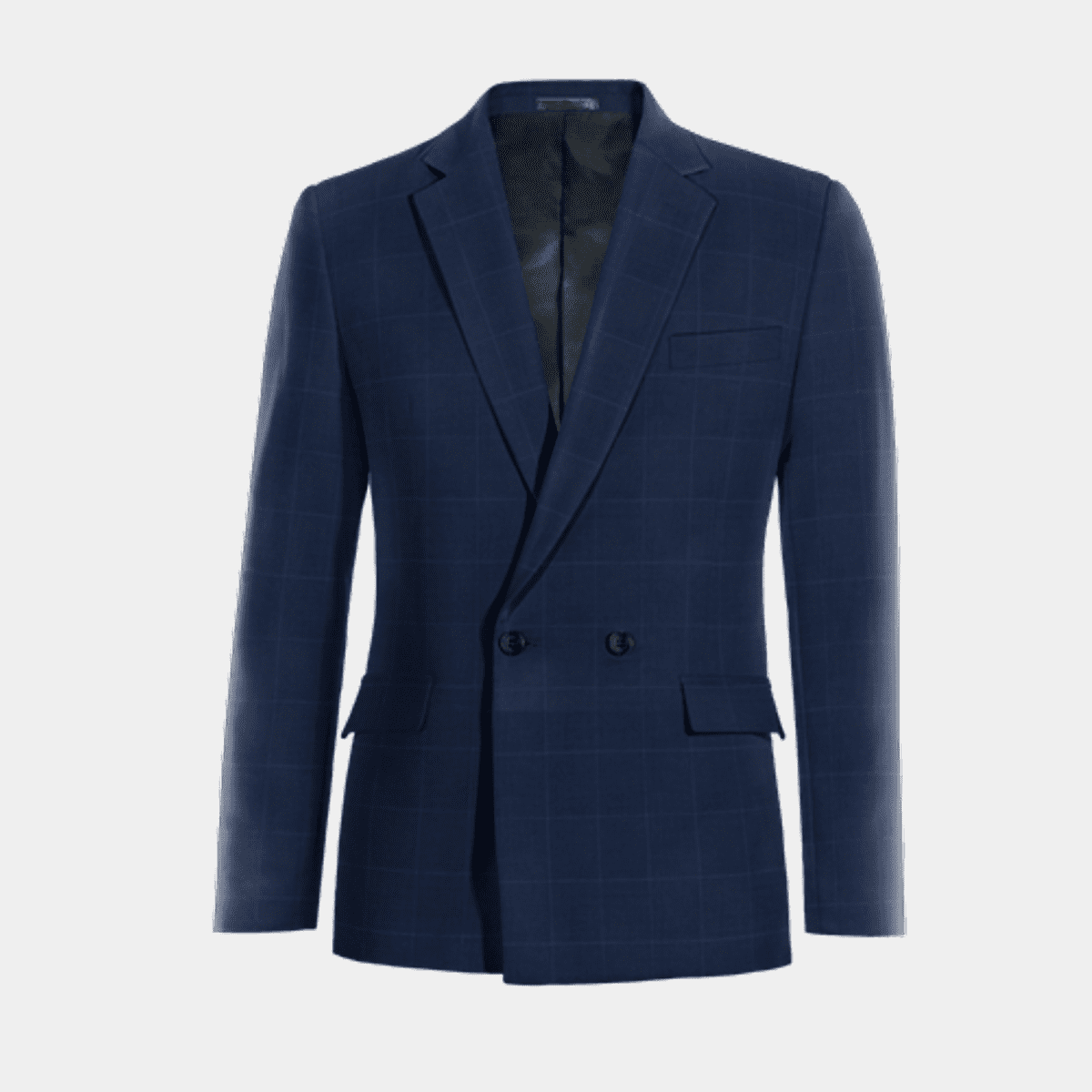 Navy blue windowpane lightweight breathable stretch hopsack double