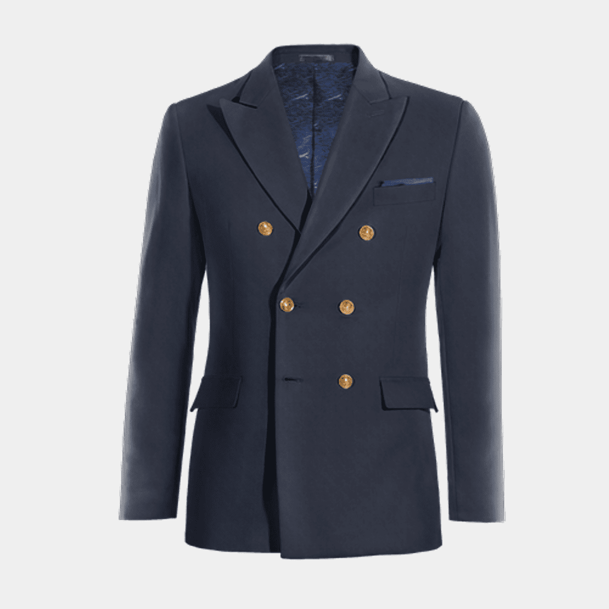 ジャケット・アウター Polyester Typewriter Double BreastedCoat Navy blue super 100s double breasted Jacket with a pocket square
